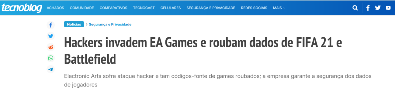 Trecho de matéria sobre ataque hacker na EA Games.